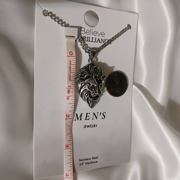 Believe by Brilliance Men’s Silver Lion Head Pendant Necklace 24” NWT - Picture 6 of 8